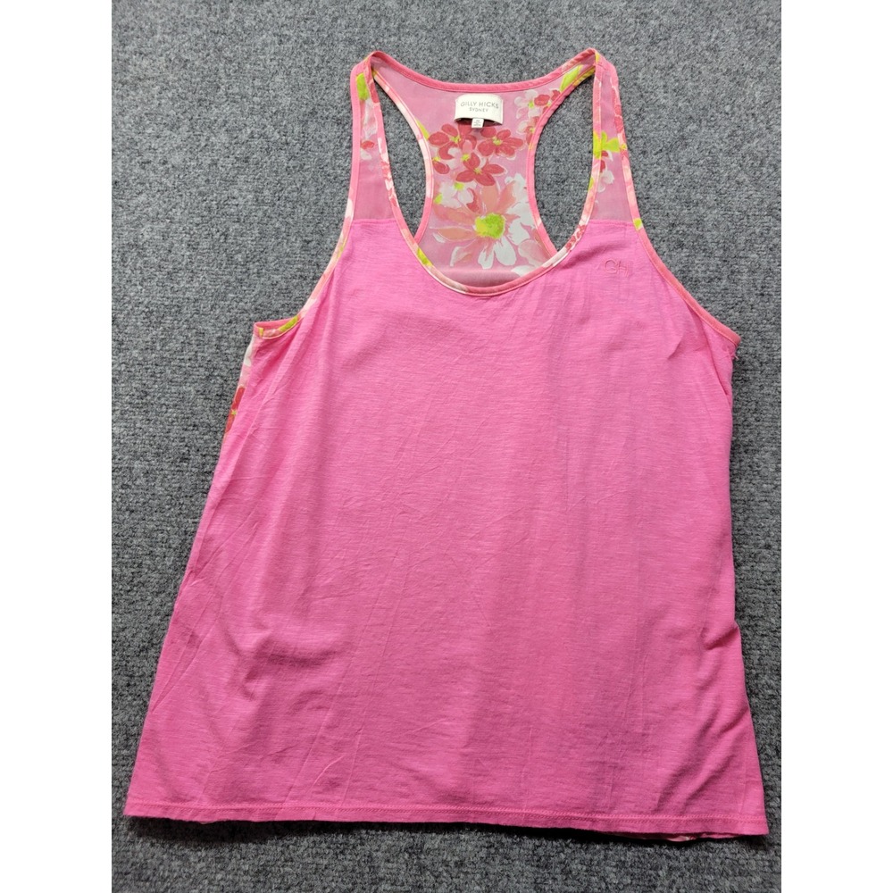 Gilly Hicks Sydney Pink Slub Knit Floral Chiffon Back Racerback Tank Top Medium